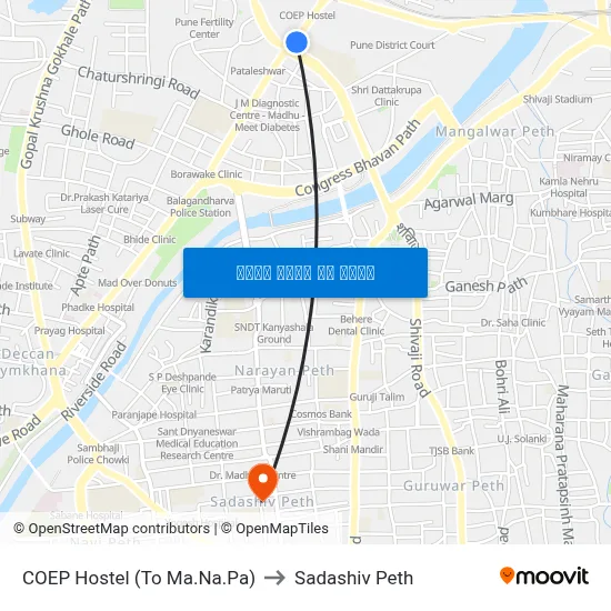 सीओईपी हॉस्टल (टू मा.न.पा) to सदाशिव पेठ map