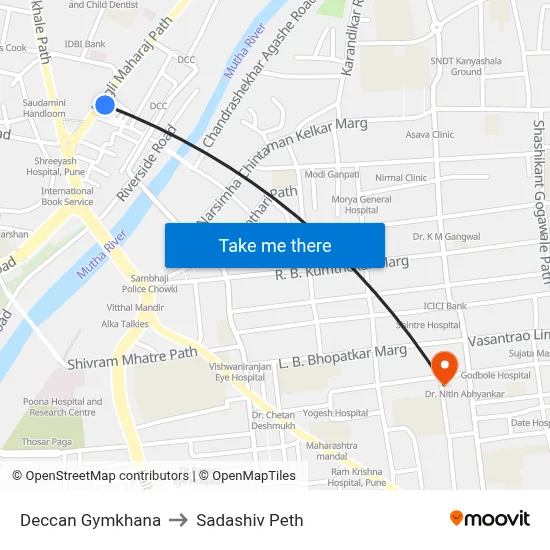 Deccan Gymkhana to Sadashiv Peth map