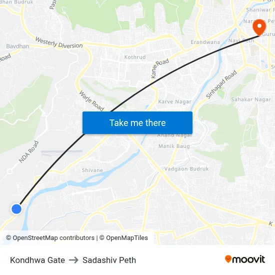 Kondhwa Gate to Sadashiv Peth map