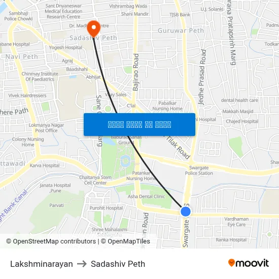 लक्ष्मीनारायण to सदाशिव पेठ map