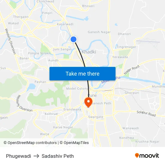 फुगेवाड़ी to सदाशिव पेठ map