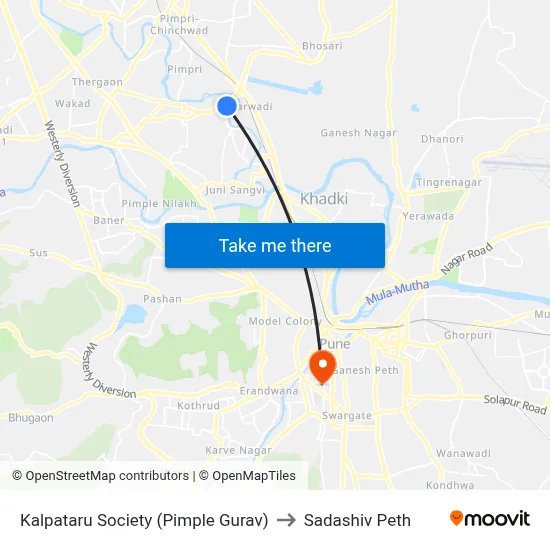 कल्पतरु सोसायटी (पिंपले गुरव) to सदाशिव पेठ map