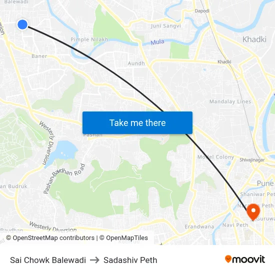 साई चौक बालेवाडी to सदाशिव पेठ map