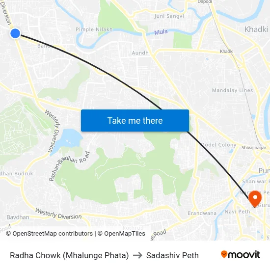 Radha Chowk (Mhalunge Phata) to Sadashiv Peth map