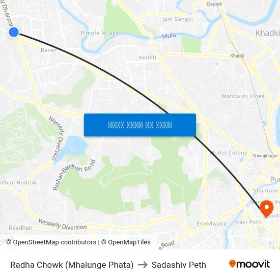 राधा चौक (म्हालुंगे फाटा) to सदाशिव पेठ map