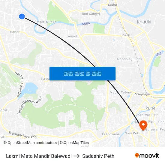 लक्ष्मी माता मंदिर बालेवाडी to सदाशिव पेठ map