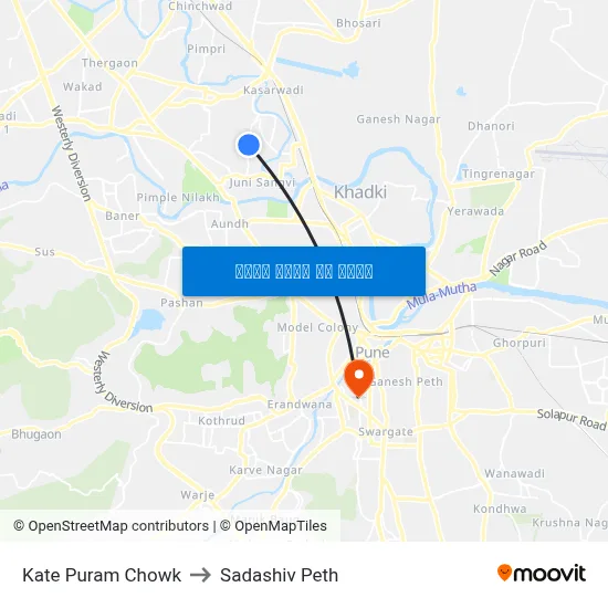 Kate Puram Chowk to Sadashiv Peth map