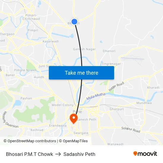 Bhosari P.M.T Chowk to Sadashiv Peth map