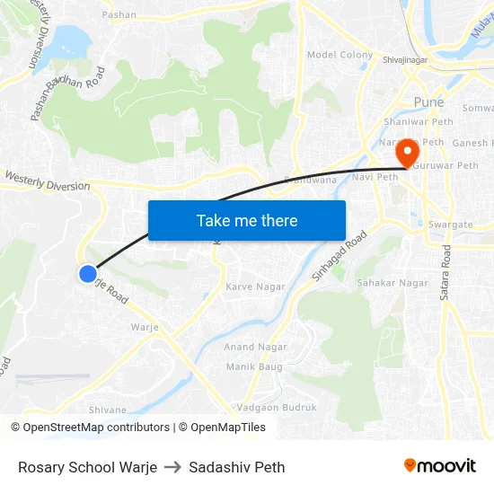 रोजरी स्कूल वारजे to सदाशिव पेठ map