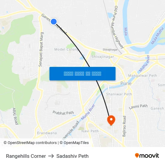 रेंजहिल्स कॉर्नर to सदाशिव पेठ map