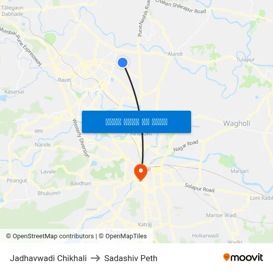 Jadhavwadi Chikhali to Sadashiv Peth map