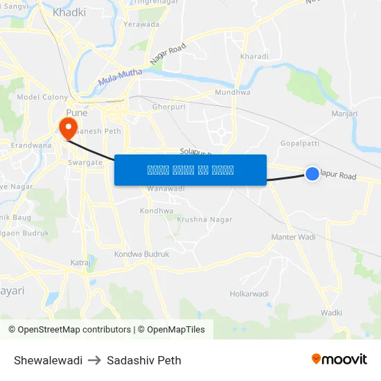शेवाळेवाडी to सदाशिव पेठ map