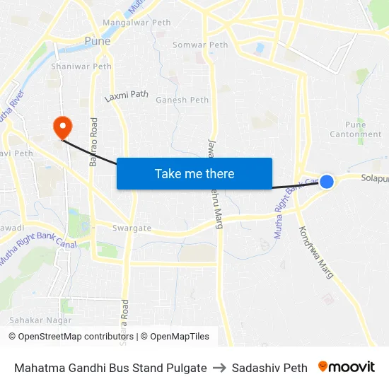 Mahatma Gandhi Bus Stand Pulgate to Sadashiv Peth map