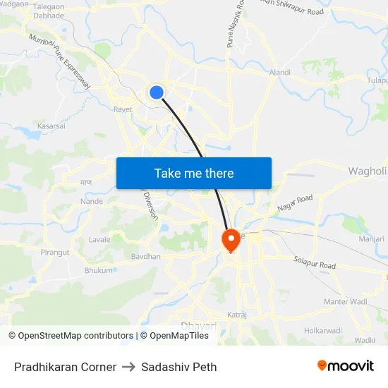 प्राधिकरण कॉर्नर to सदाशिव पेठ map
