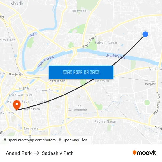 आनंद पार्क to सदाशिव पेठ map