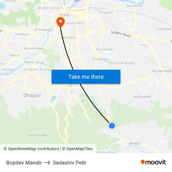 Bopdev Mandir to Sadashiv Peth map