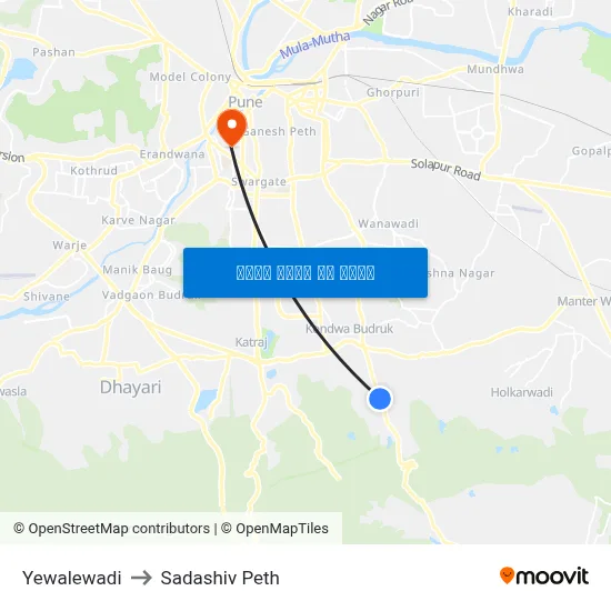 Yewalewadi to Sadashiv Peth map