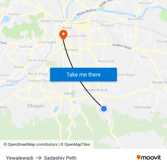 Yewalewadi to Sadashiv Peth map