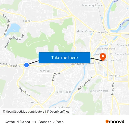 Kothrud Depot to Sadashiv Peth map