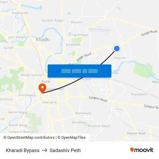 खराडी बाईपास to सदाशिव पेठ map