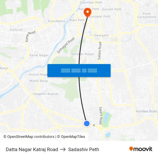 दत्त नगर कात्रज रोड to सदाशिव पेठ map