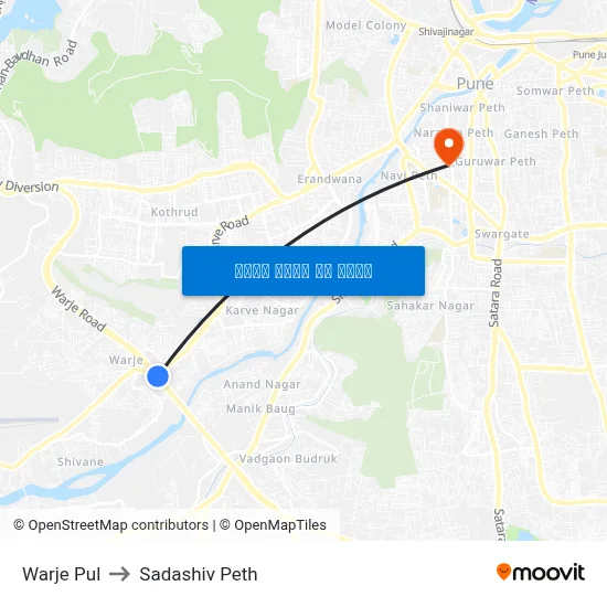 वारजे पुल to सदाशिव पेठ map