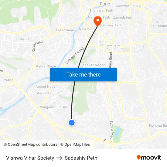 विश्व विहार सोसायटी to सदाशिव पेठ map