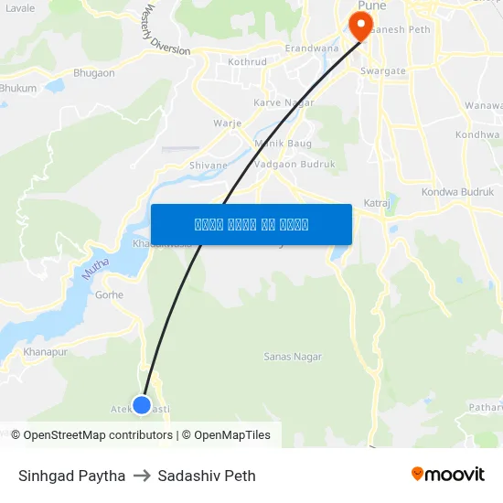 सिंहगड पायथा to सदाशिव पेठ map