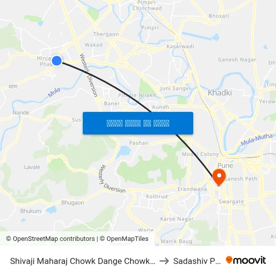 शिवाजी महाराज चौक डांगे चौक रोड to सदाशिव पेठ map