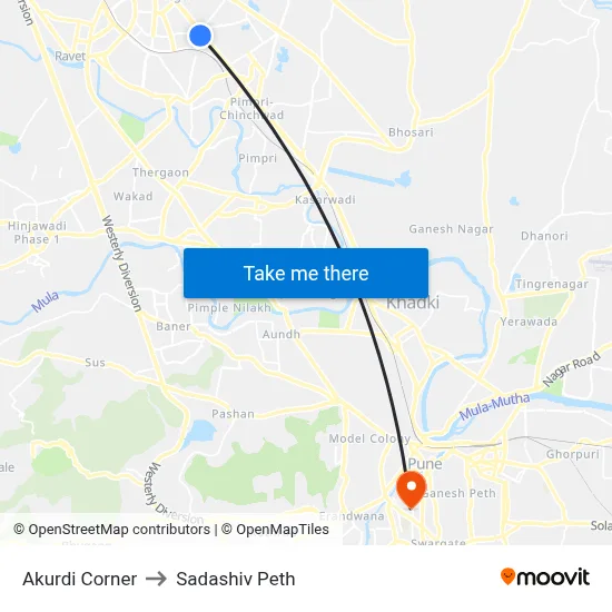 आकुर्डी कॉर्नर to सदाशिव पेठ map