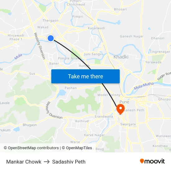 मानकर चौक to सदाशिव पेठ map