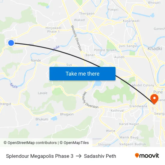 स्प्लेंडर मेगापोलिस फेज 3 to सदाशिव पेठ map