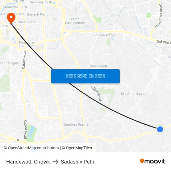 हंडेवाडी चौक to सदाशिव पेठ map