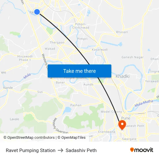 Ravet Pumping Station to Sadashiv Peth map