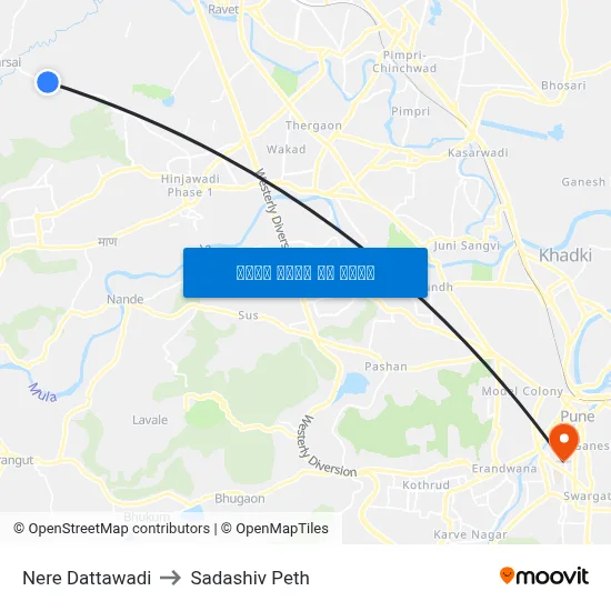 नेरे दत्तवाडी to सदाशिव पेठ map
