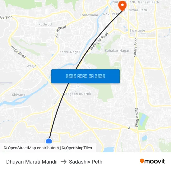 धायरी मारुति मंदिर to सदाशिव पेठ map