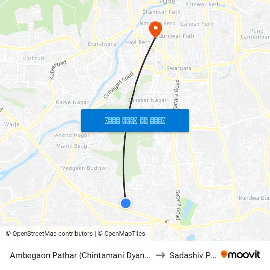 आंबेगाव पठार (चिंतामणि ज्ञानपीठ) to सदाशिव पेठ map