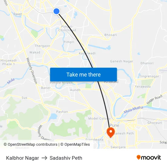 कलभोर नगर to सदाशिव पेठ map