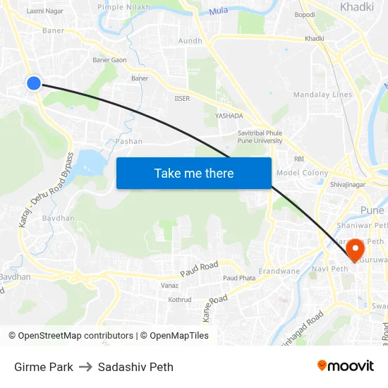गिरमे पार्क to सदाशिव पेठ map