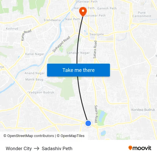 Wonder City to Sadashiv Peth map