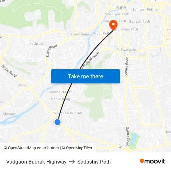 वडगाव बुद्रुक हाईवे to सदाशिव पेठ map