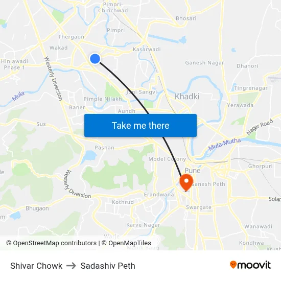 शिवार चौक to सदाशिव पेठ map