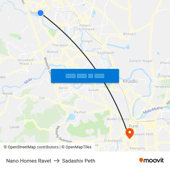 नानो होम्स रावेत to सदाशिव पेठ map