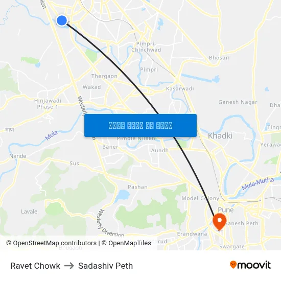 रावेत चौक to सदाशिव पेठ map