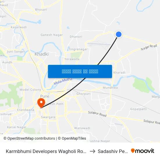 कर्मभूमि डेवलपर्स वाघोली रोड to सदाशिव पेठ map