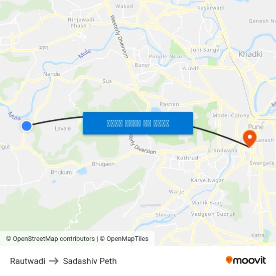 राउतवाड़ी to सदाशिव पेठ map