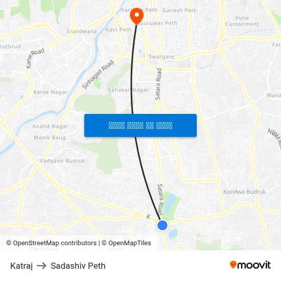 Katraj to Sadashiv Peth map