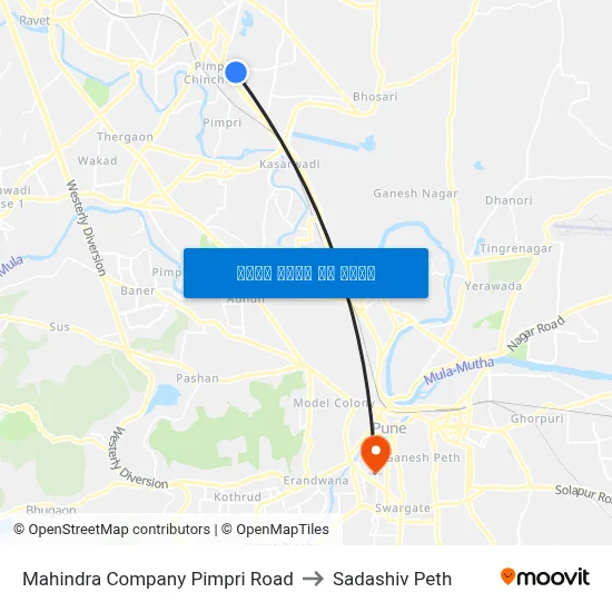 महिंद्रा कंपनी पिंपरी रोड to सदाशिव पेठ map