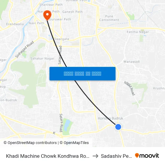 खडी मशीन चौक कोंढवा रोड to सदाशिव पेठ map