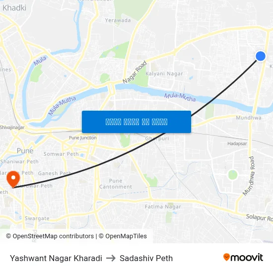 यशवंत नगर खराडी to सदाशिव पेठ map